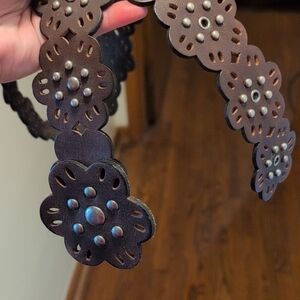 Y2K Aeropostale Brown Floral Cutout Genuine Leather Belt with Studs